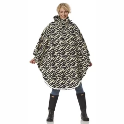 Poncho Happy Rainy Days Rain Cape Unisex Beige Schwarz